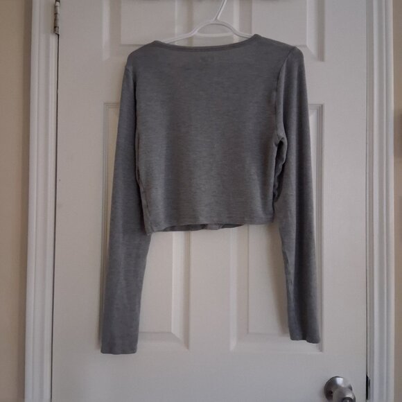 Aerie Women's Size Large Dark Heather Gray Let's Bounce Ribbed Cardigan - Picture 4 of 11